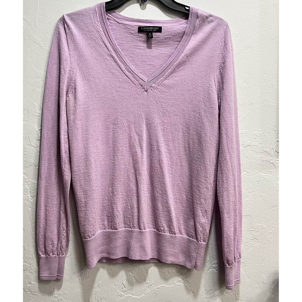 Banana Republic 100% Merino Wool Women's Purple V-Neck Pullover Sweater M